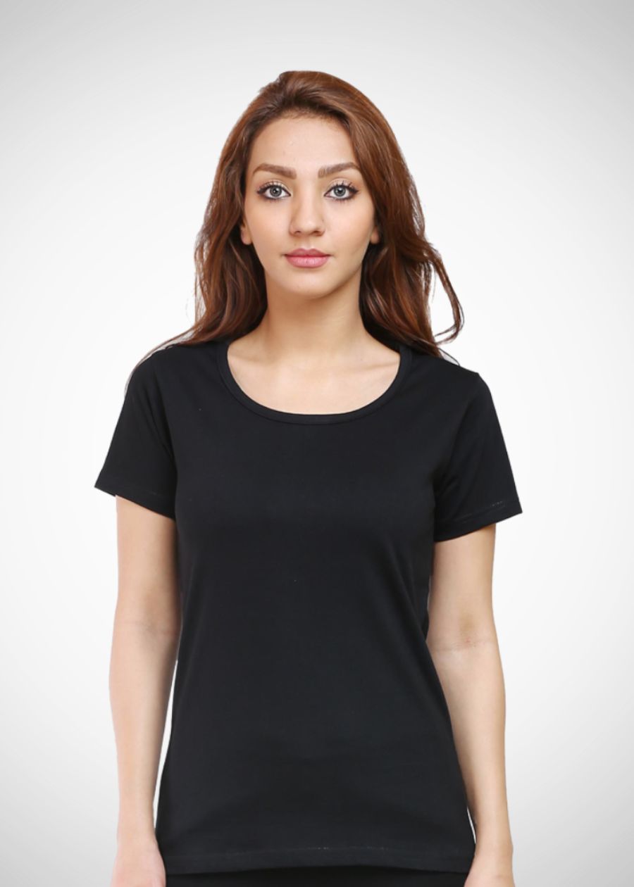 Women's Plain Half Sleeve T-Shirt- Black