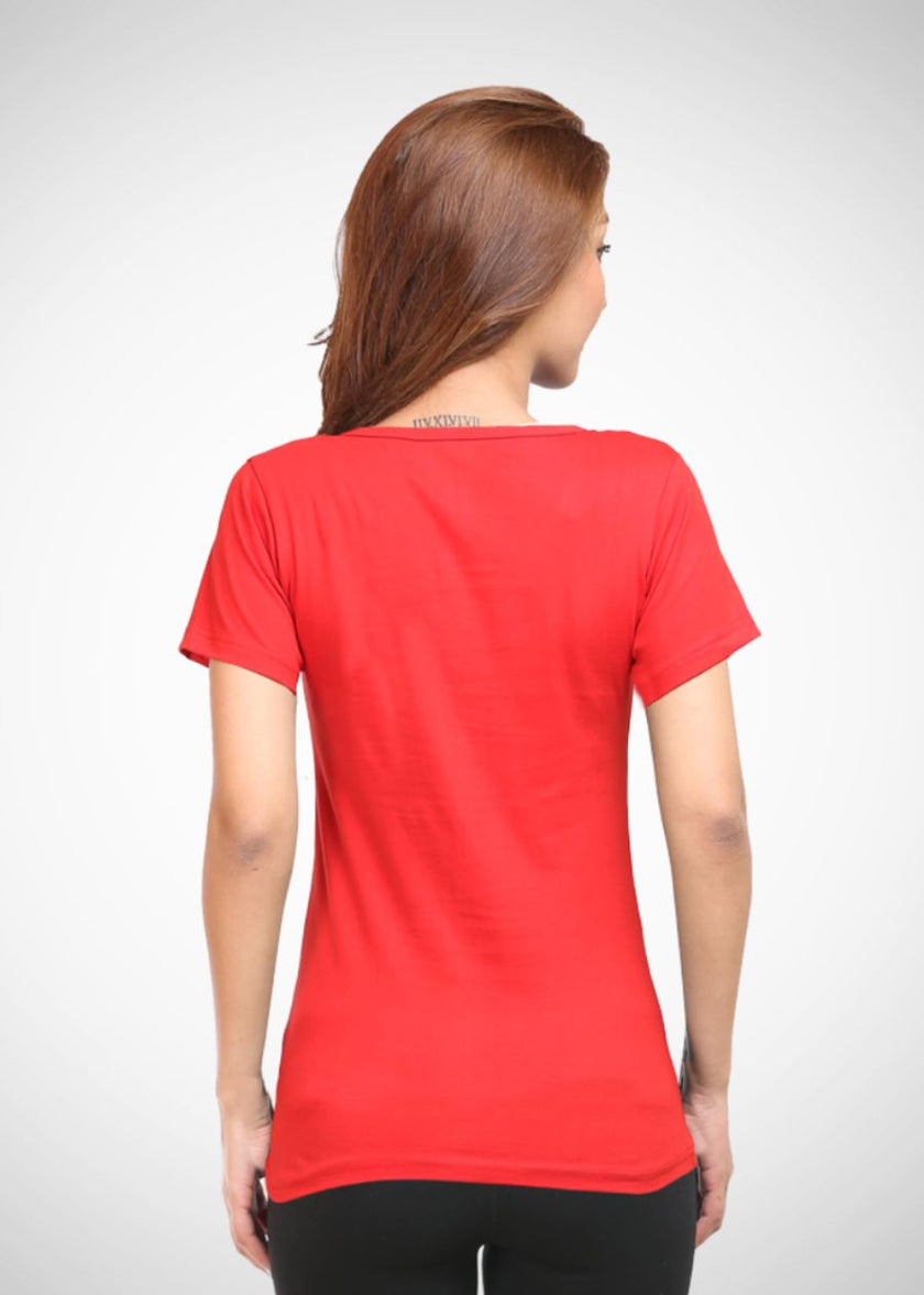 Women's Plain Half Sleeve T-Shirt- Red