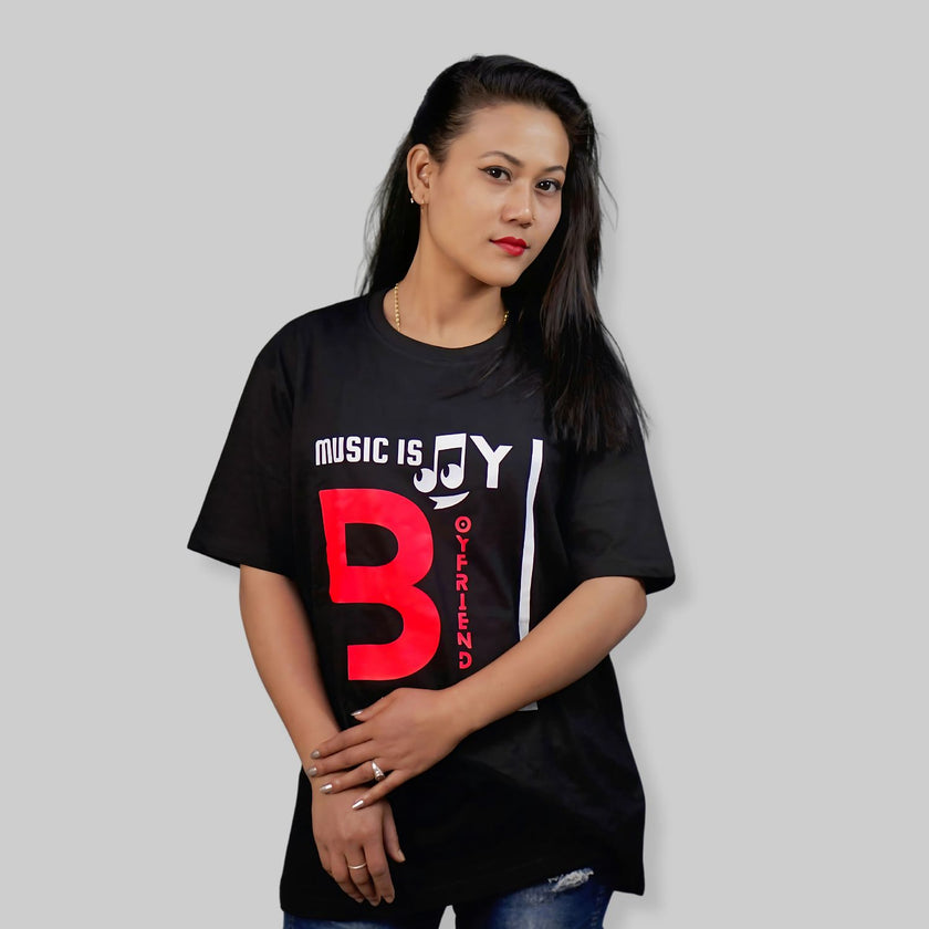 Music Is My Boyfriend Typography Printed T-Shirt
