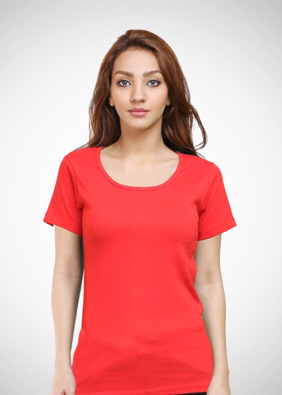 Women's Plain Half Sleeve T-Shirt- Red