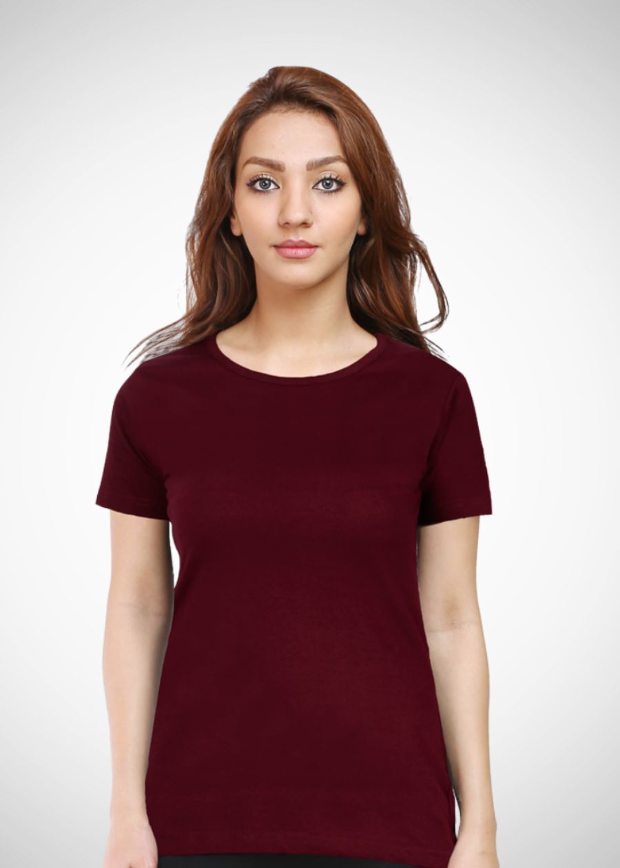 Women's Plain Half Sleeve T-Shirt- Maroon