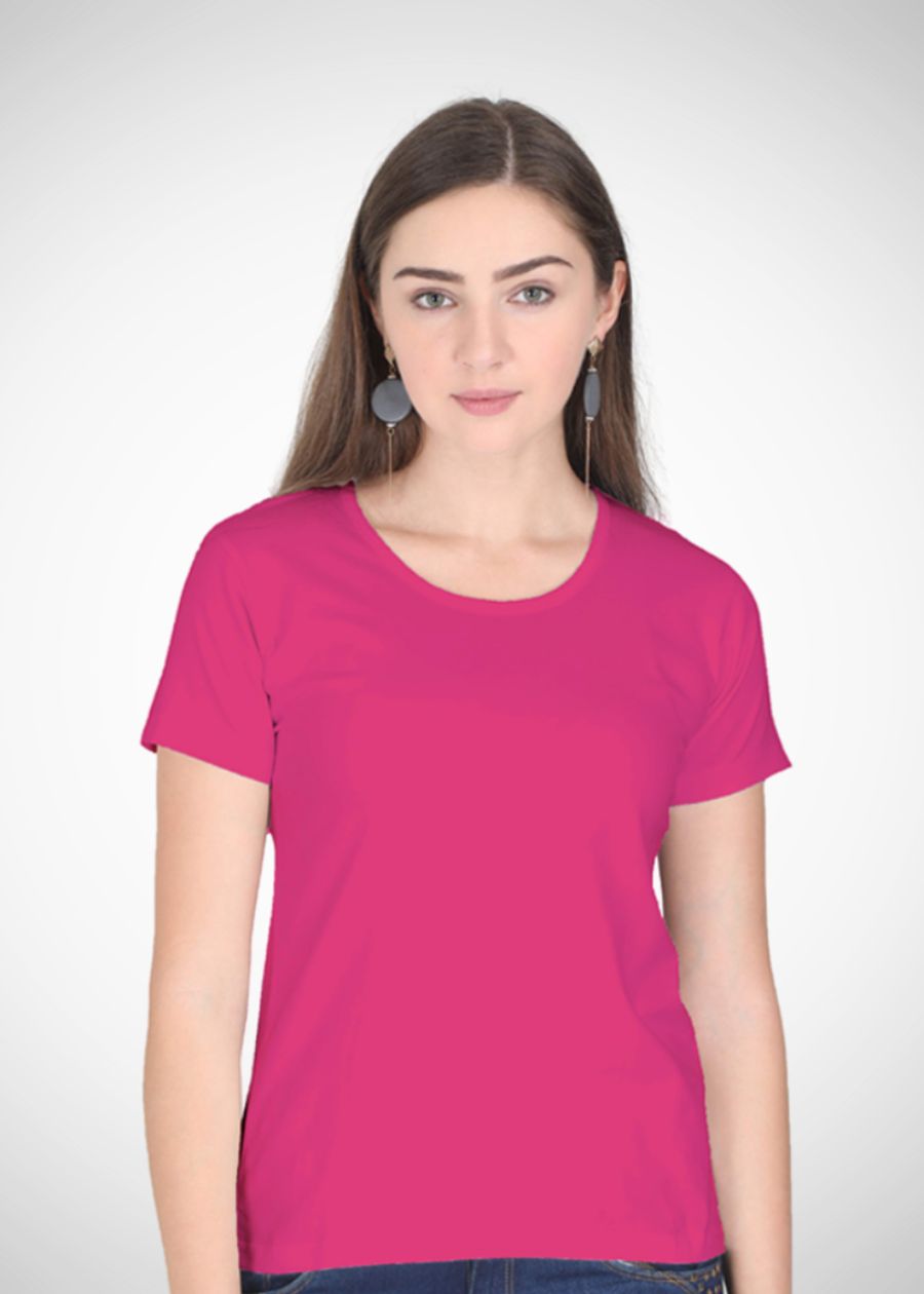 Women's Plain Half Sleeve T-Shirt- Pink
