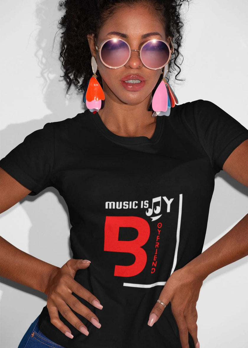 Music Is My Boyfriend Typography Printed T-Shirt