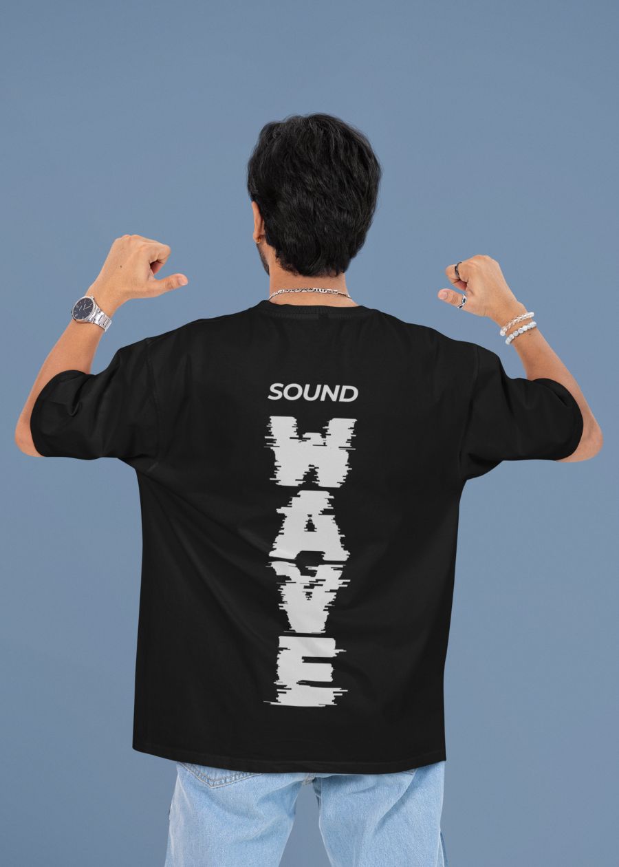 Sound Wave Men Typography Printed Oversized T-Shirt